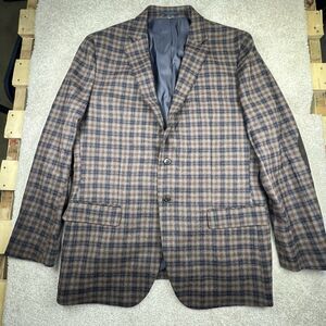 Jos A Bank Sport Coat Blazer Men 46L Brown Elbow Patch Houndstooth Jacket Tweed